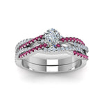 Load image into Gallery viewer, pear-shaped-simple-diamond-twisted-vine-bridal-ring-sets-with-pink-sapphire-in-14K-white-gold-FD8233PEGSADRPI-NL-WG

