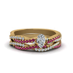 Load image into Gallery viewer, pear-shaped-simple-diamond-twisted-vine-bridal-ring-sets-with-pink-sapphire-in-14K-yellow-gold-FD8233PEGSADRPI-NL-YG

