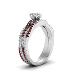 Load image into Gallery viewer, pear-shaped-simple-diamond-twisted-vine-bridal-ring-sets-with-ruby-in-14K-white-gold-FD8233PEGRUDR-NL-WG
