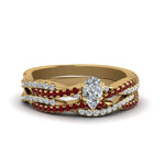 Load image into Gallery viewer, pear-shaped-simple-diamond-twisted-vine-bridal-ring-sets-with-ruby-in-14K-yellow-gold-FD8233PEGRUDR-NL-YG
