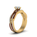Load image into Gallery viewer, pear-shaped-simple-diamond-twisted-vine-bridal-ring-sets-with-ruby-in-14K-yellow-gold-FD8233PEGRUDR-NL-YG
