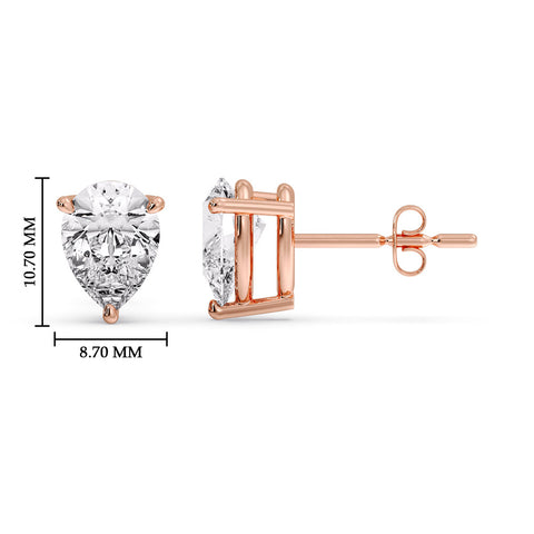 One Carat Diamond Pear Cut 3 Prong Earring