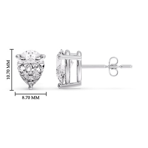 One Carat Diamond Pear Cut 3 Prong Earring