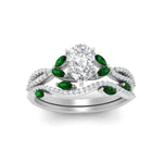Load image into Gallery viewer, pear-shaped-twisted-vine-luxury-emerald-bridal-ring-set-in-white-gold-FDENR3211PEGEMGRANGLE3-NL-WG