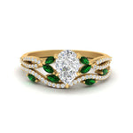 Load image into Gallery viewer, pear-shaped-twisted-vine-luxury-emerald-bridal-ring-set-in-yellow-gold-FDENR3211PEGEMGRANGLE3-NL-YG