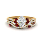 Load image into Gallery viewer, pear-shaped-twisted-vine-luxury-ruby-bridal-ring-set-in-yellow-gold-FDENR3211PEGRUDRANGLE3-NL-YG