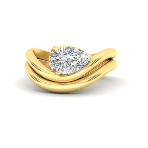 Pear Shaped Wave Solitaire Wedding Band Set