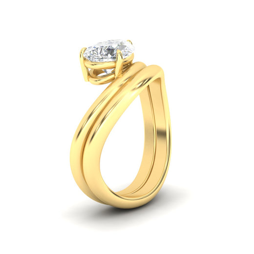 Pear Shaped Wave Solitaire Wedding Band Set