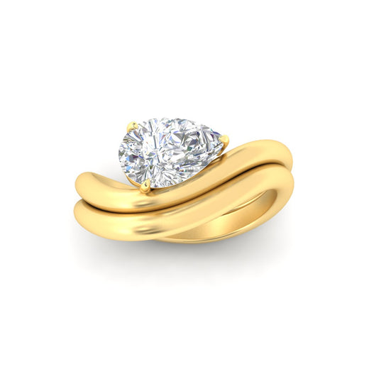 Pear Shaped Wave Solitaire Wedding Band Set