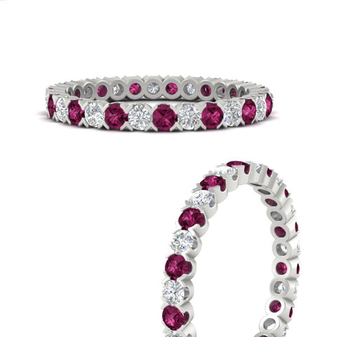 perfect-bezel-set-0.90-carat-round-diamond-and-pink-sapphire-eternity-wedding-band-in-white-gold-FD8072ROBGSADRPIANGLE3-0.90CT-NL-WG?v=1751956593
