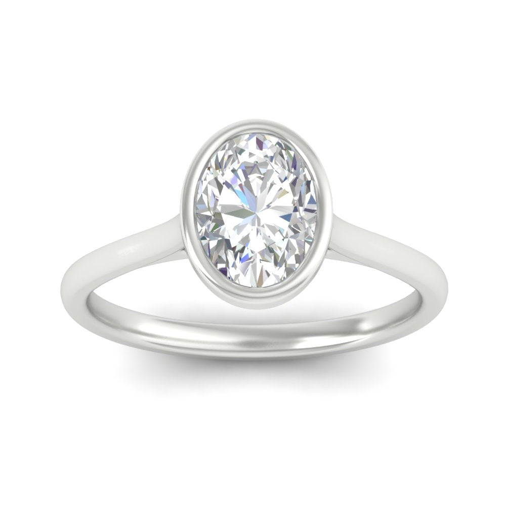 Oval Shaped Petite Bezel Solitaire Engagement Ring