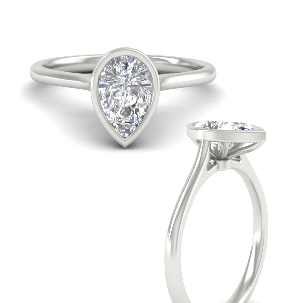 Pear Shaped Petite Bezel Solitaire Engagement Ring