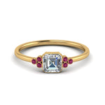Load image into Gallery viewer, petite-bezel-set-asscher-cut-diamond-engagement-ring-with-pink-sapphire-in-yellow-gold-FD9175ASRGSADRPI-NL-YG
