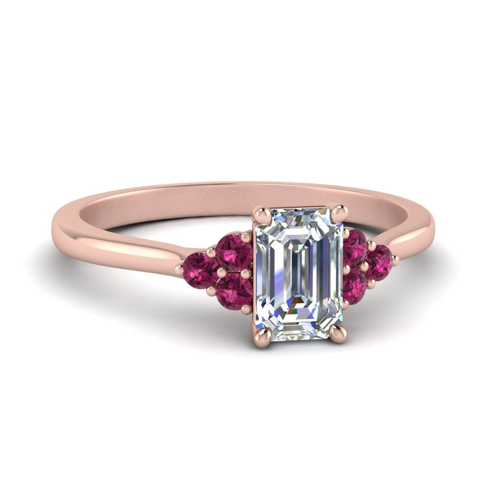 Emerald Cut Petite Cathedral Simple Diamond Ring