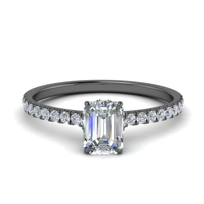 Emerald Cut Half Coverage Hidden Halo Ring