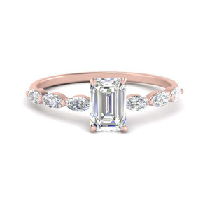 Emerald Cut Petite Accented Feathery Ring