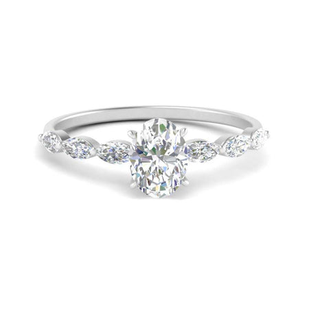 Oval Shape Petite Marquise Accent Diamond Ring