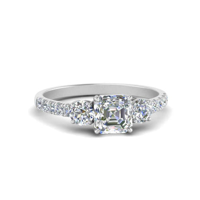 Asscher Cut Petite Micropave Three Stone Ring