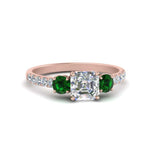 Load image into Gallery viewer, petite-micropave-asscher-cut-three-stone-diamond-engagement-ring-with-emerald-in-rose-gold-FD9383ASRGEMGR-NL-RG
