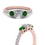 Load image into Gallery viewer, petite-micropave-asscher-cut-three-stone-diamond-engagement-ring-with-emerald-in-rose-gold-FD9383ASRGEMGR-NL-RG

