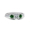 Load image into Gallery viewer, petite-micropave-asscher-cut-three-stone-diamond-engagement-ring-with-emerald-in-white-gold-FD9383ASRGEMGR-NL-WG