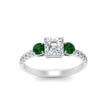 Load image into Gallery viewer, petite-micropave-asscher-cut-three-stone-diamond-engagement-ring-with-emerald-in-white-gold-FD9383ASRGEMGR-NL-WG
