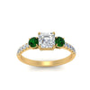 Load image into Gallery viewer, petite-micropave-asscher-cut-three-stone-diamond-engagement-ring-with-emerald-in-yellow-gold-FD9383ASRGEMGR-NL-YG