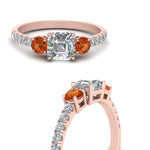 Load image into Gallery viewer, petite-micropave-asscher-cut-three-stone-diamond-engagement-ring-with-orange-sapphire-in-rose-gold-FD9383ASRGSAOR-NL-RG
