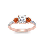 Load image into Gallery viewer, petite-micropave-asscher-cut-three-stone-diamond-engagement-ring-with-orange-sapphire-in-rose-gold-FD9383ASRGSAOR-NL-RG

