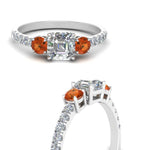 Load image into Gallery viewer, petite-micropave-asscher-cut-three-stone-diamond-engagement-ring-with-orange-sapphire-in-white-gold-FD9383ASRGSAOR-NL-WG
