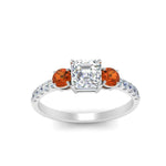 Load image into Gallery viewer, petite-micropave-asscher-cut-three-stone-diamond-engagement-ring-with-orange-sapphire-in-white-gold-FD9383ASRGSAOR-NL-WG
