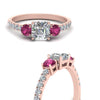 Load image into Gallery viewer, petite-micropave-asscher-cut-three-stone-diamond-engagement-ring-with-pink-sapphire-in-rose-gold-FD9383ASRGSADRPI-NL-RG