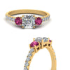 Load image into Gallery viewer, petite-micropave-asscher-cut-three-stone-diamond-engagement-ring-with-pink-sapphire-in-yellow-gold-FD9383ASRGSADRPI-NL-YG