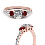 Load image into Gallery viewer, petite-micropave-asscher-cut-three-stone-diamond-engagement-ring-with-ruby-in-rose-gold-FD9383ASRGRUDR-NL-RG
