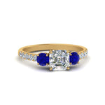Load image into Gallery viewer, petite-micropave-asscher-cut-three-stone-diamond-engagement-ring-with-sapphire-in-yellow-gold-FD9383ASRGSABL-NL-YG
