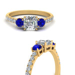 Load image into Gallery viewer, petite-micropave-asscher-cut-three-stone-diamond-engagement-ring-with-sapphire-in-yellow-gold-FD9383ASRGSABL-NL-YG
