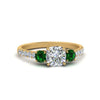 Load image into Gallery viewer, petite-micropave-cushion-cut-three-stone-diamond-engagement-ring-with-emerald-in-yellow-gold-FD9383CURGEMGR-NL-YG