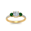Load image into Gallery viewer, petite-micropave-cushion-cut-three-stone-diamond-engagement-ring-with-emerald-in-yellow-gold-FD9383CURGEMGR-NL-YG