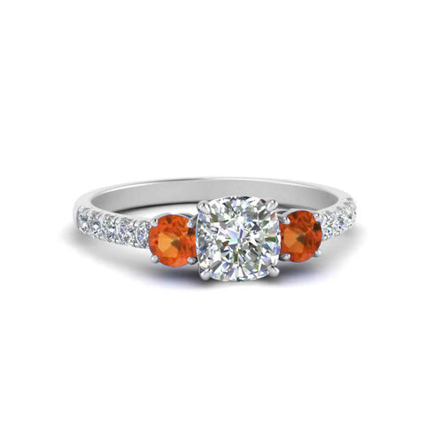Petite Micropave Three Stone Cushion Diamond Ring