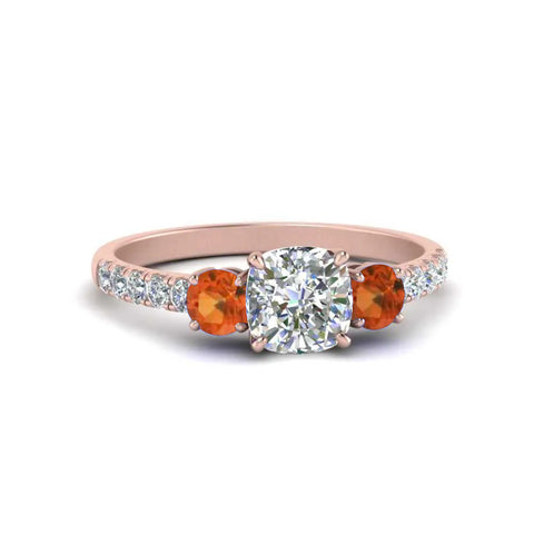 Petite Micropave Three Stone Cushion Diamond Ring