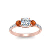 Load image into Gallery viewer, petite-micropave-cushion-cut-three-stone-diamond-engagement-ring-with-orange-sapphire-in-rose-gold-FD9383CURGSAOR-NL-RG