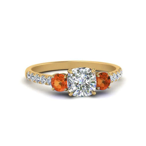 Petite Micropave Three Stone Cushion Diamond Ring