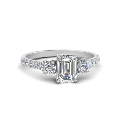 Emerald Cut Petite Micropave Three Stone Ring