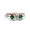 Load image into Gallery viewer, petite-micropave-emerald-cut-three-stone-diamond-engagement-ring-with-emerald-in-rose-gold-FD9383EMRGEMGR-NL-RG