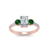 Load image into Gallery viewer, petite-micropave-emerald-cut-three-stone-diamond-engagement-ring-with-emerald-in-rose-gold-FD9383EMRGEMGR-NL-RG
