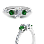 Load image into Gallery viewer, petite-micropave-emerald-cut-three-stone-diamond-engagement-ring-with-emerald-in-white-gold-FD9383EMRGEMGR-NL-WG
