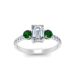 Load image into Gallery viewer, petite-micropave-emerald-cut-three-stone-diamond-engagement-ring-with-emerald-in-white-gold-FD9383EMRGEMGR-NL-WG

