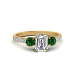 Load image into Gallery viewer, petite-micropave-emerald-cut-three-stone-diamond-engagement-ring-with-emerald-in-yellow-gold-FD9383EMRGEMGR-NL-YG
