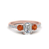 Load image into Gallery viewer, petite-micropave-emerald-cut-three-stone-diamond-engagement-ring-with-orange-sapphire-in-rose-gold-FD9383EMRGSAOR-NL-RG