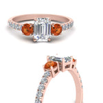 Load image into Gallery viewer, petite-micropave-emerald-cut-three-stone-diamond-engagement-ring-with-orange-sapphire-in-rose-gold-FD9383EMRGSAOR-NL-RG

